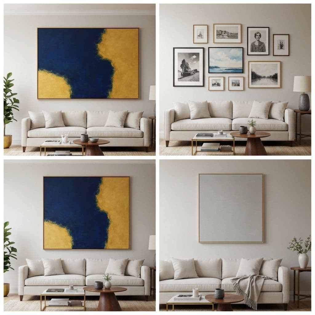 Stylish living room with curated wall art arrangements