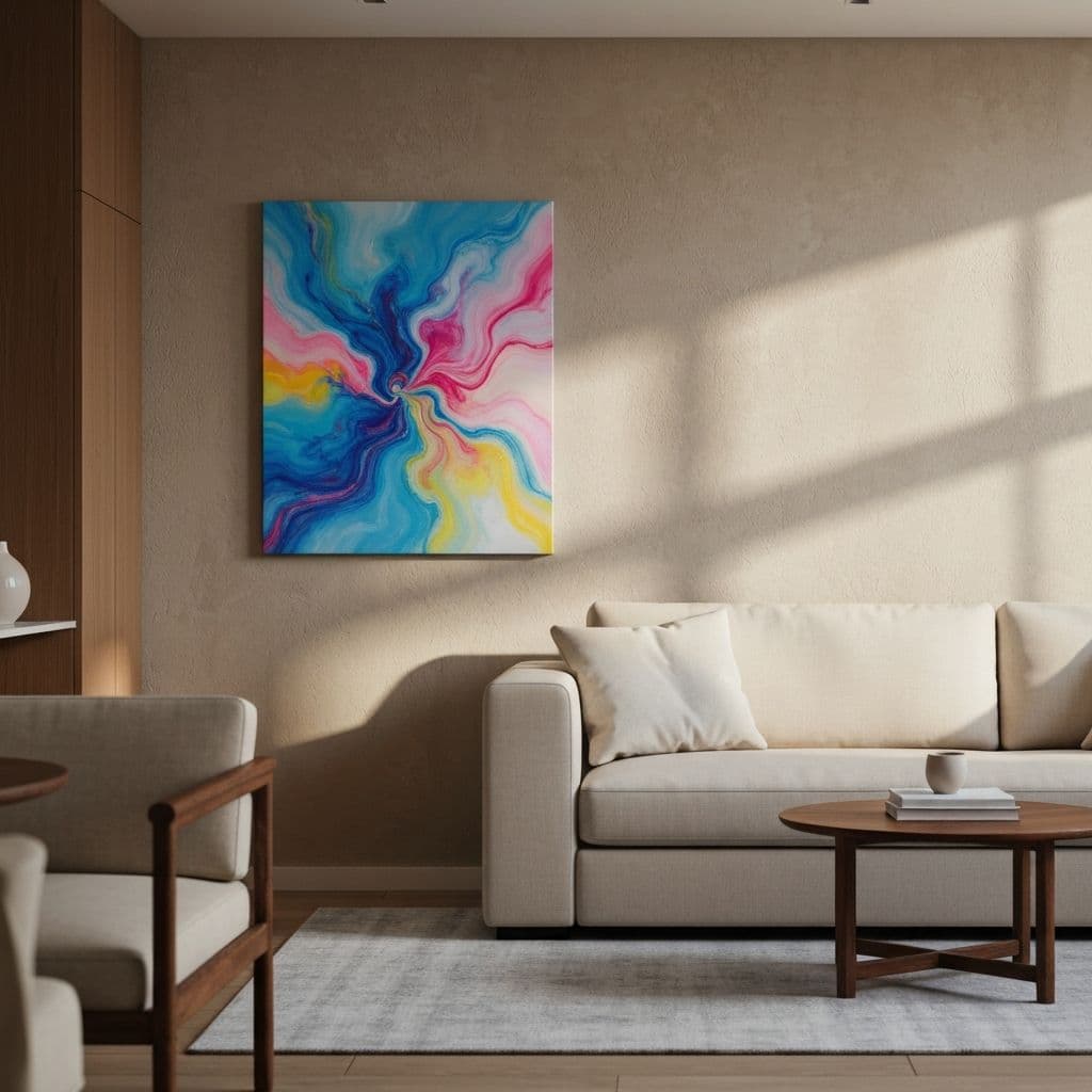 Abstract wall art in a modern living room